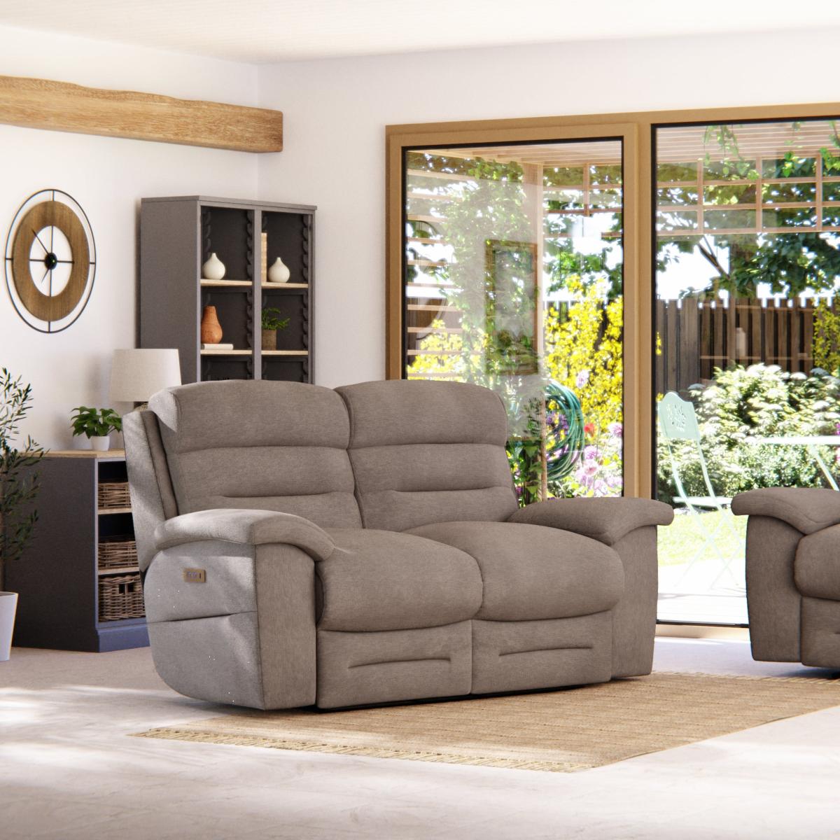 Lulworth 2 Seater Power Recliner Sofa Honeycomb Chenille Latte – image 1