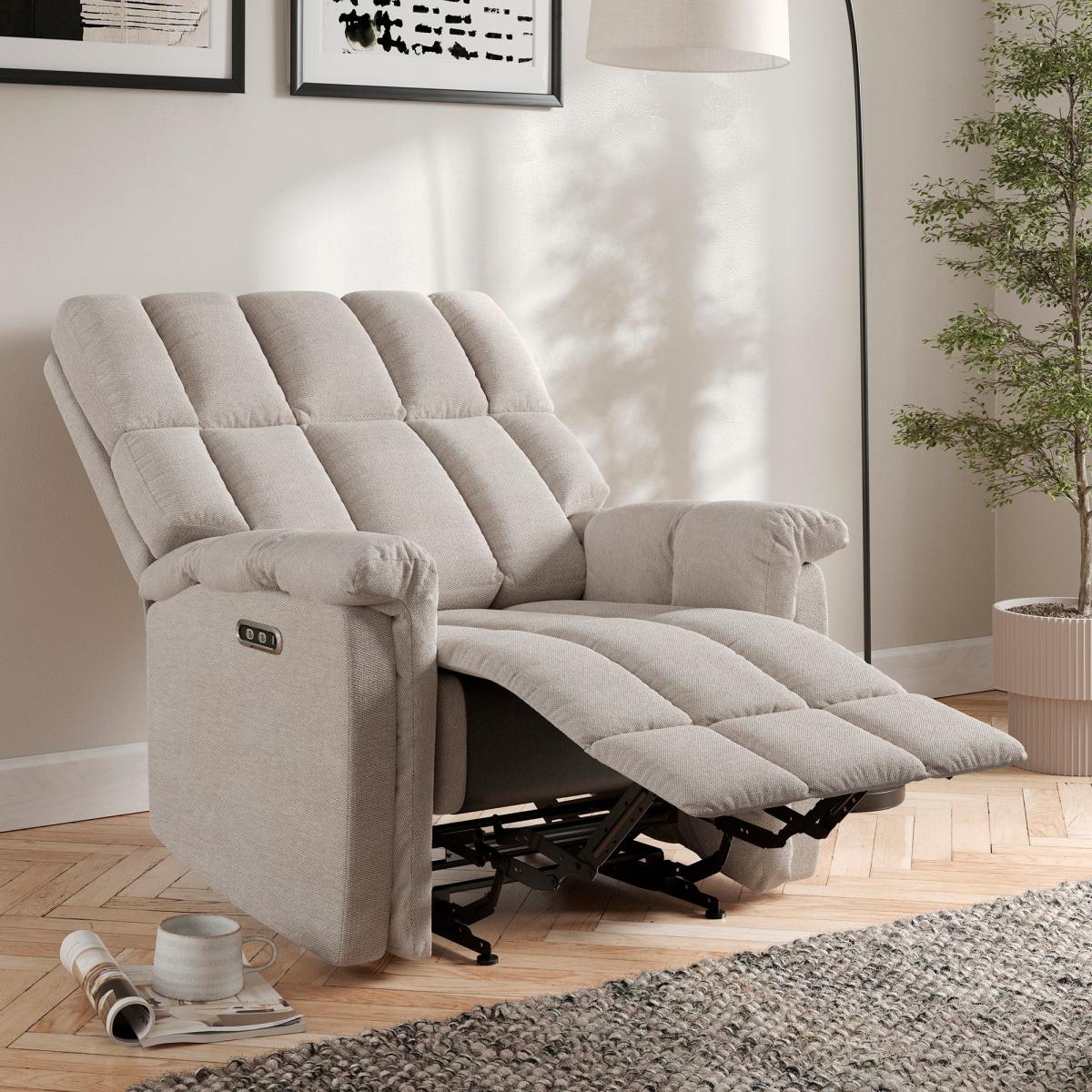 Spencer Chenille Power Recliner Armchair, Natural Natural – image 2