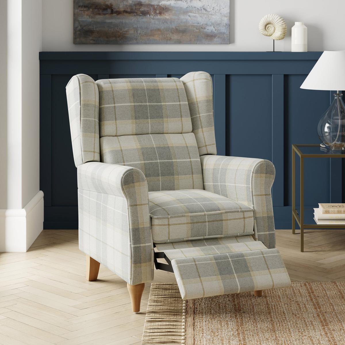 Oswald Padded Pushback Check Armchair Grey – image 2