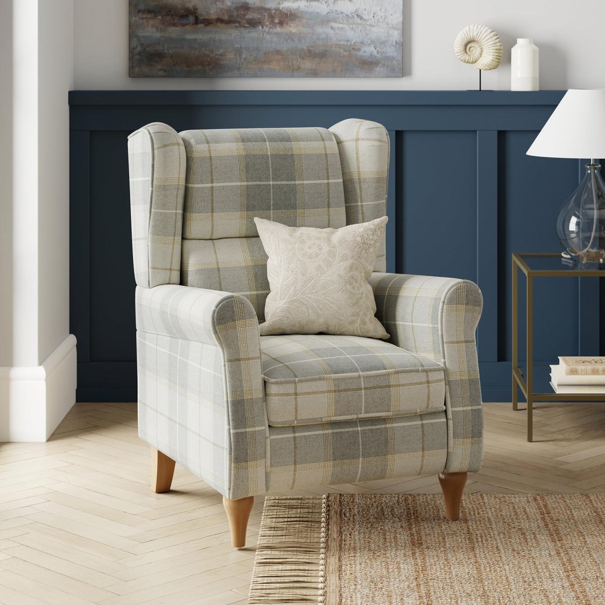 Oswald Padded Pushback Check Armchair Grey – image 3
