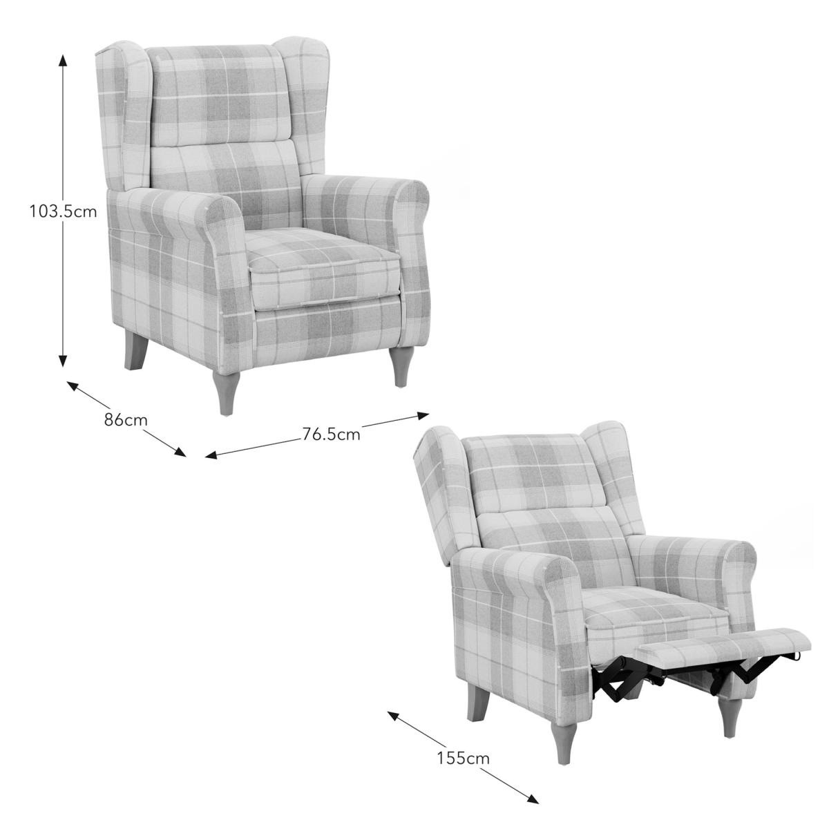 Oswald Padded Pushback Check Armchair Grey – image 10