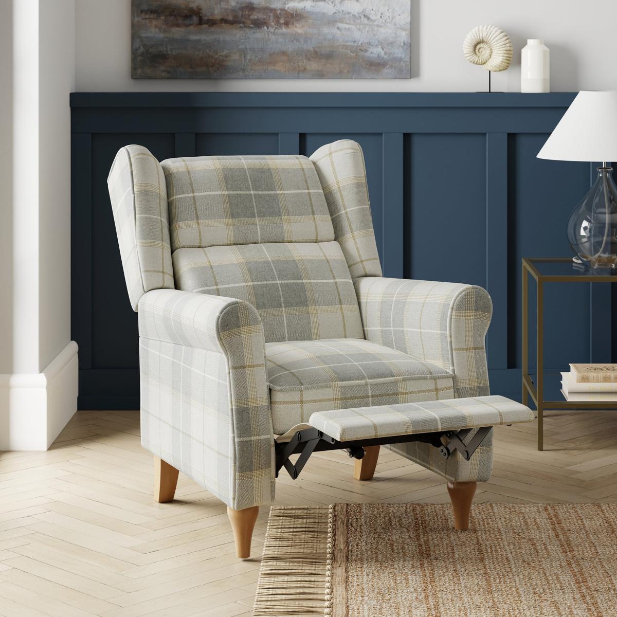 Oswald Padded Pushback Check Armchair Grey – image 1