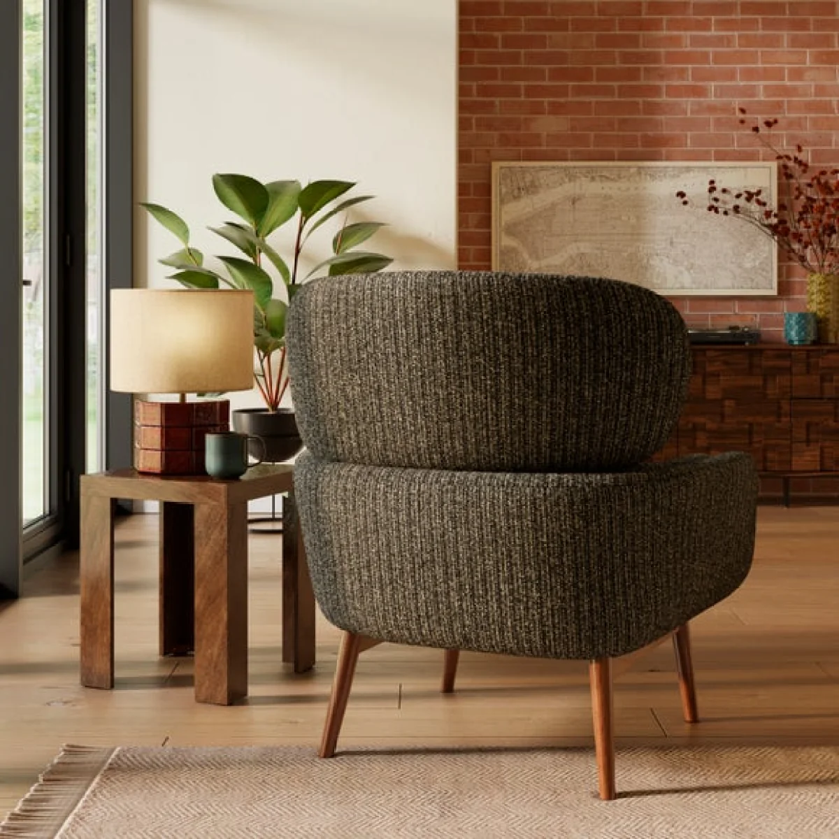 Pelham Woolly Boucle Striped Wing Armchair – image 2
