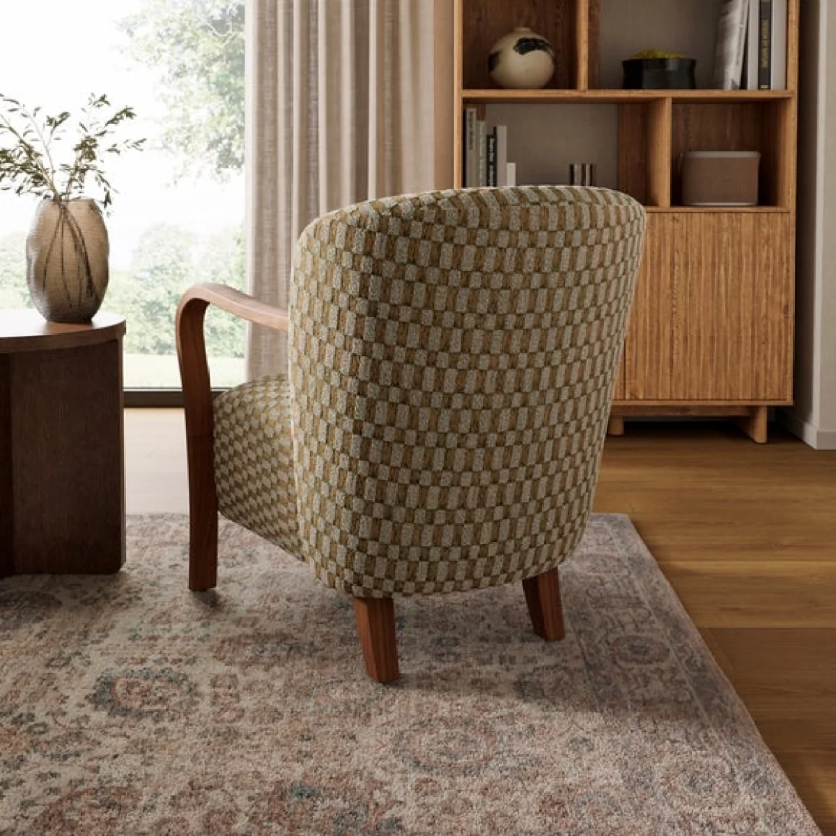 Clara Checkerboard Chenille Wooden Arm Accent Chair – image 2