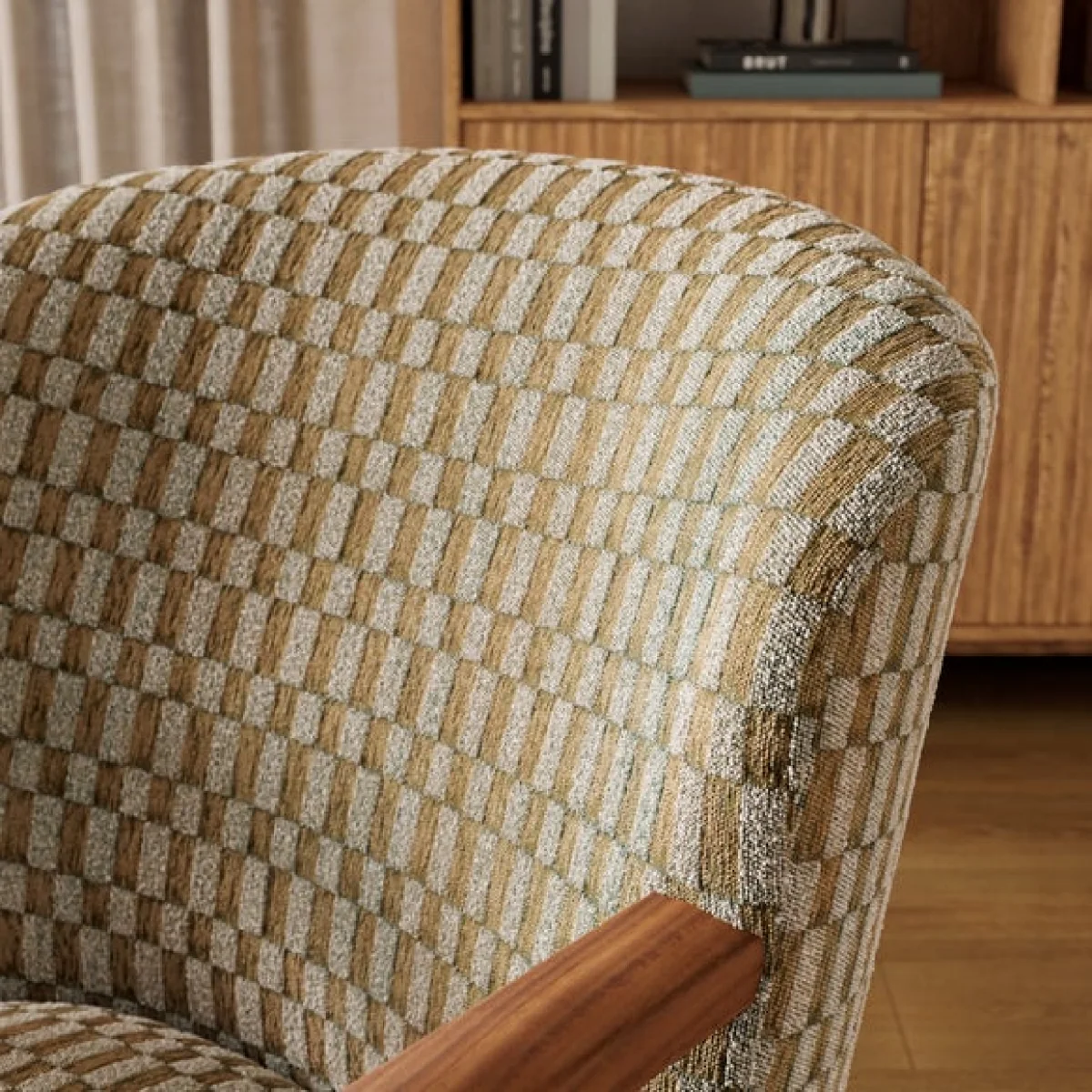 Clara Checkerboard Chenille Wooden Arm Accent Chair – image 3