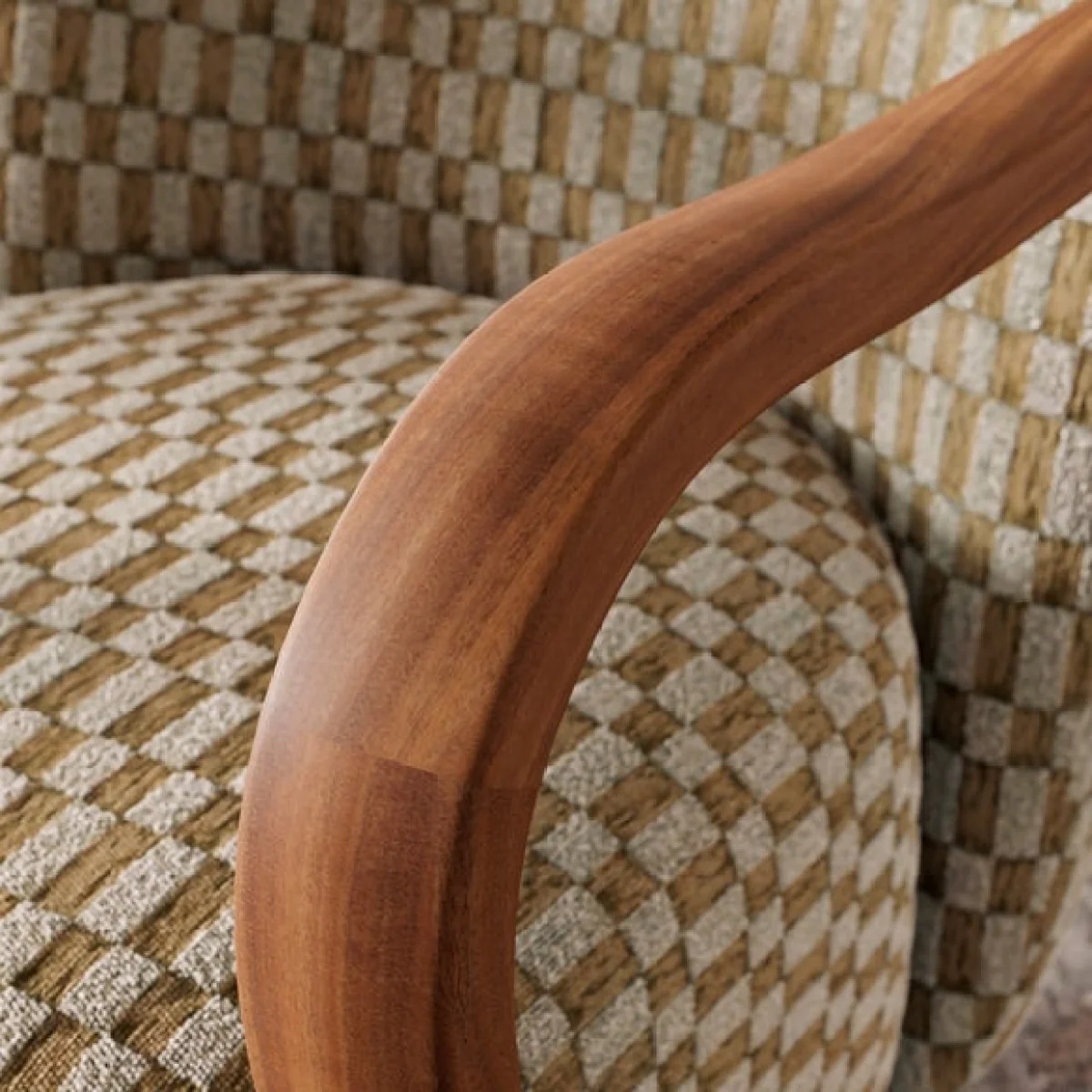 Clara Checkerboard Chenille Wooden Arm Accent Chair – image 4
