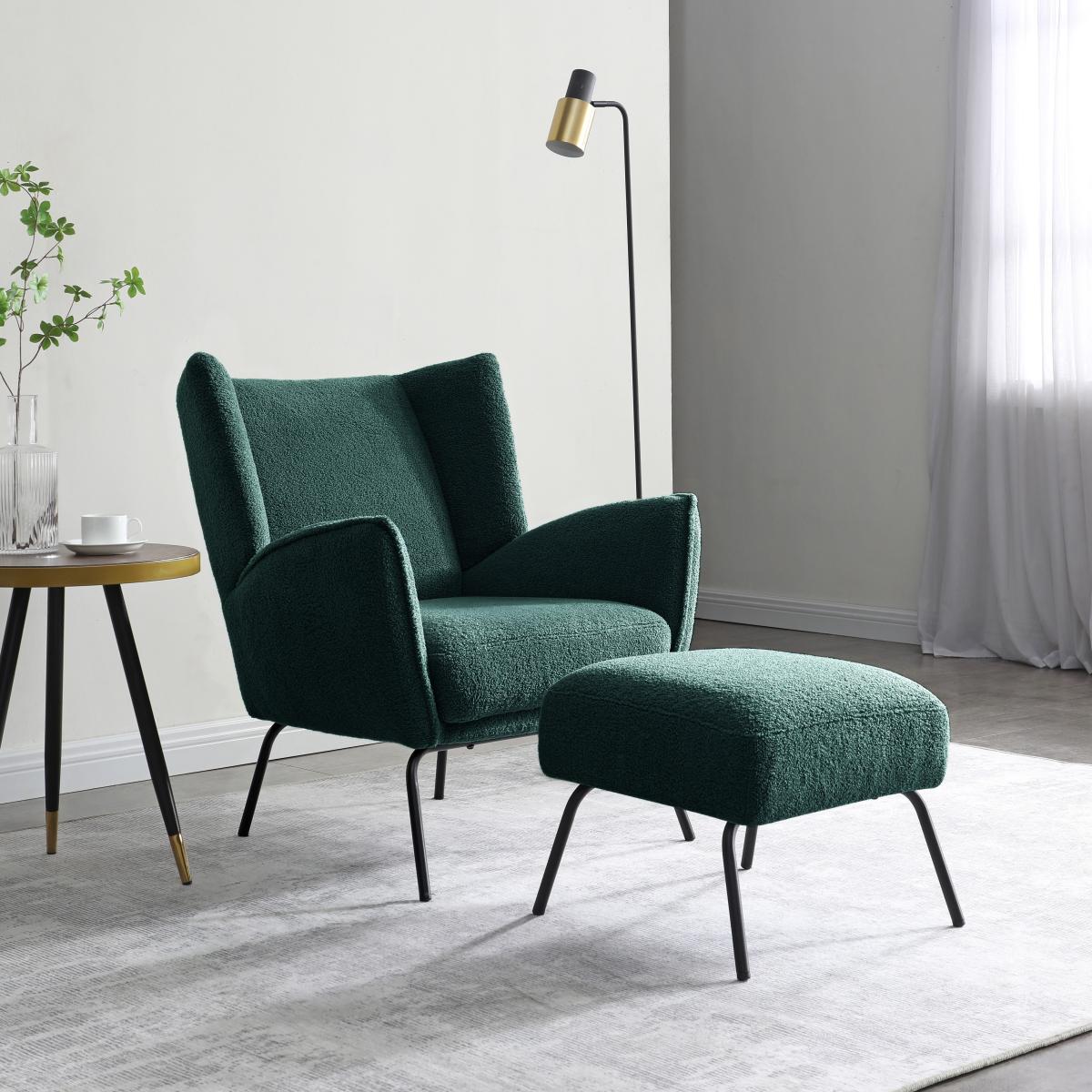 Hana Sherpa Chair with Footstool Forest (Green) – image 1
