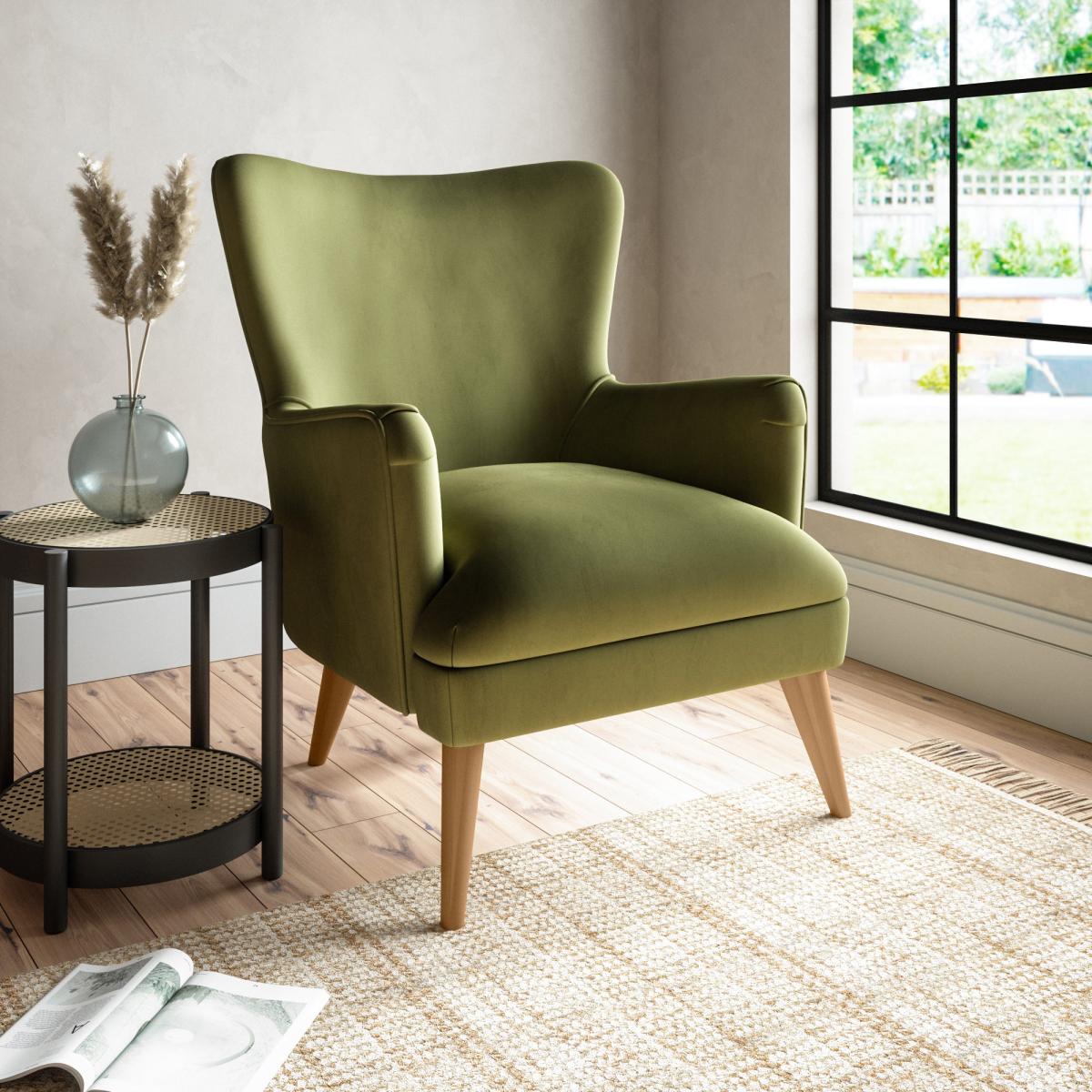 Marlow Luxury Velvet Armchair Luxury Velvet Olive – image 1