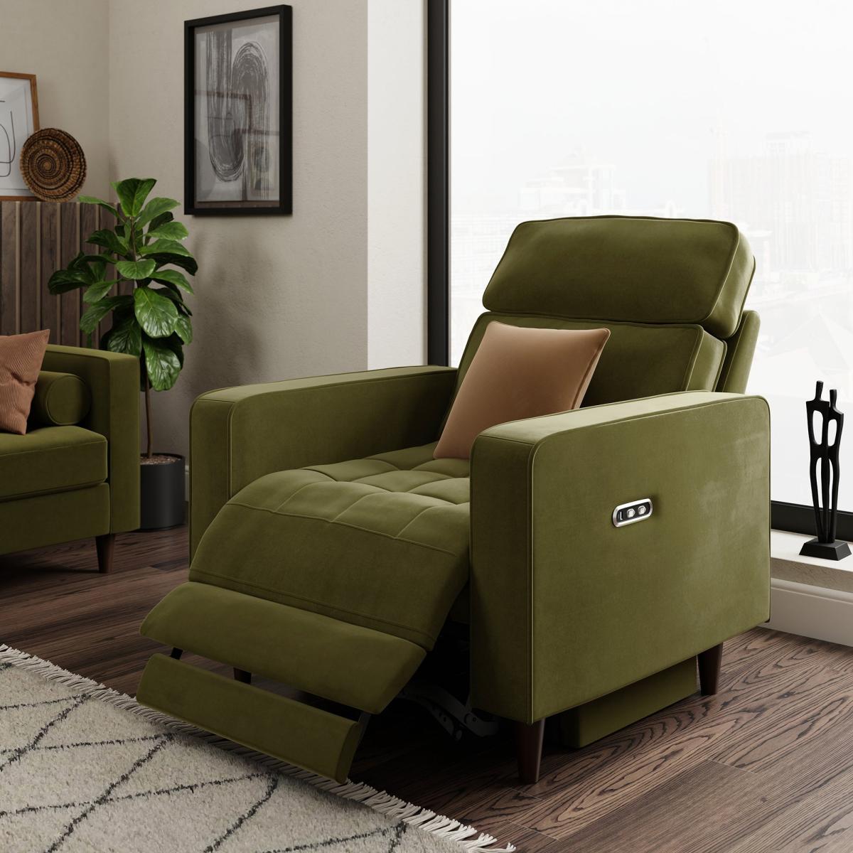 Zoe Velvet Power Recliner Armchair, Olive Olive – image 2