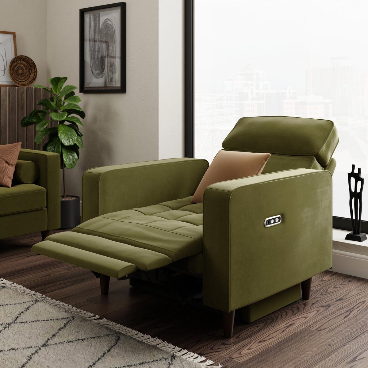Zoe Velvet Power Recliner Armchair, Olive Olive – image 3