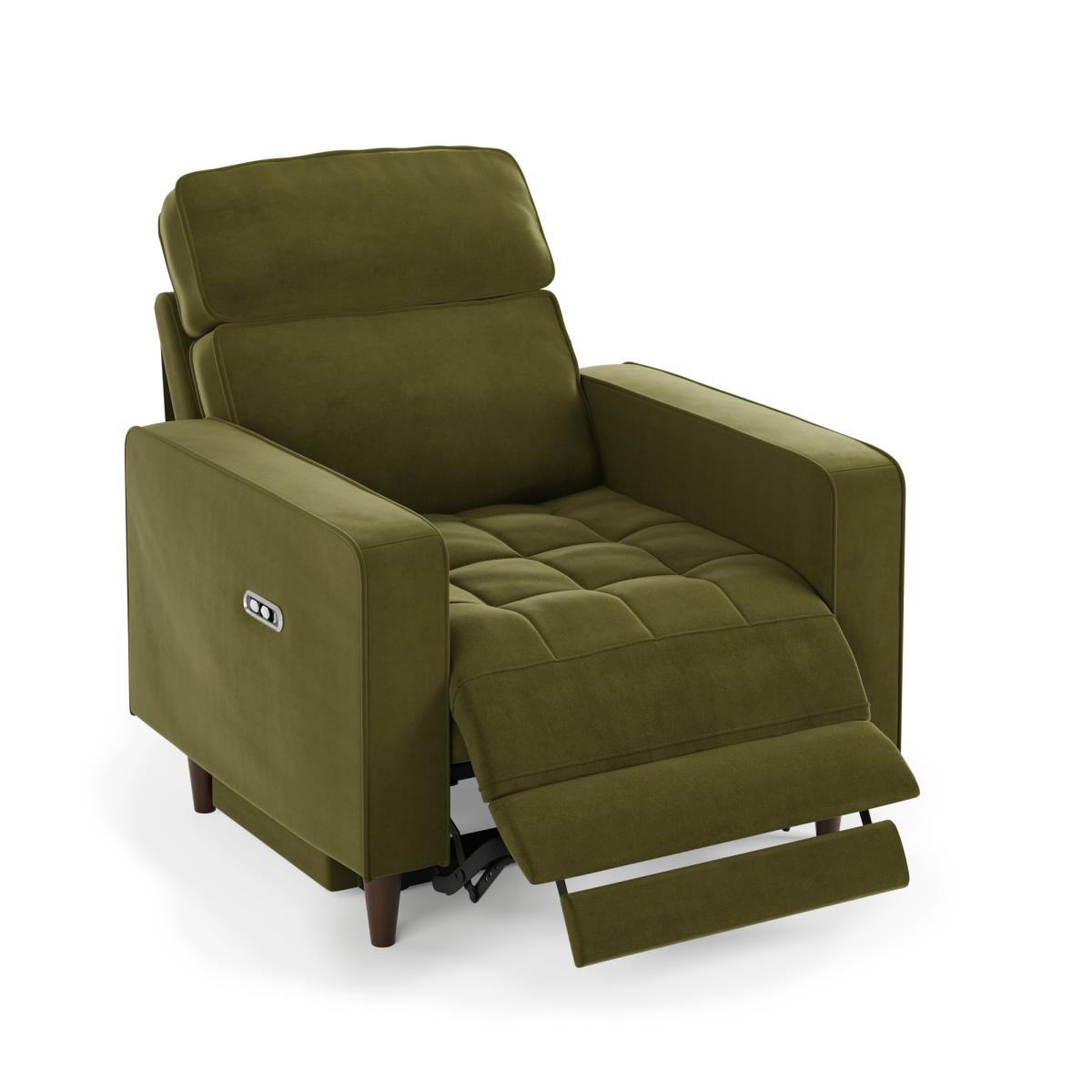 Zoe Velvet Power Recliner Armchair, Olive Olive – image 8