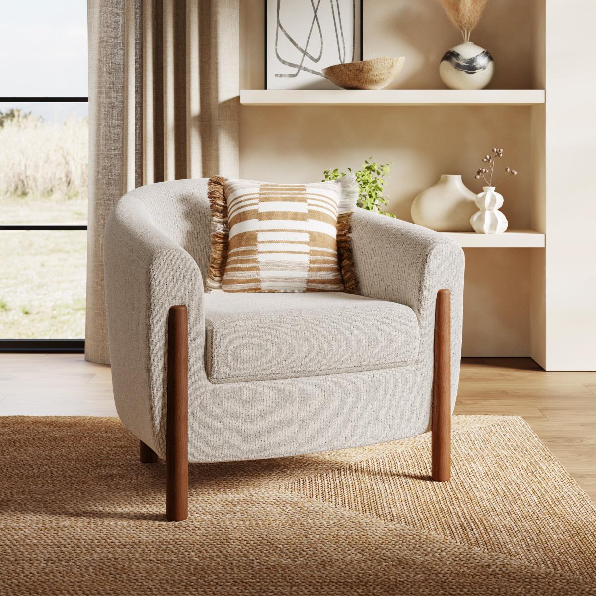 Polly Boucle Fleck Wooden Arm Tub Chair – image 1