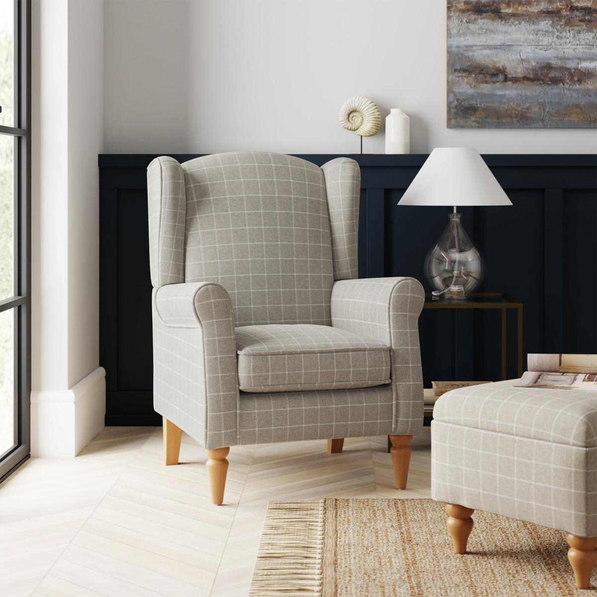 Oswald Self Assembly Window Pane Check Armchair Natural Natural – image 1