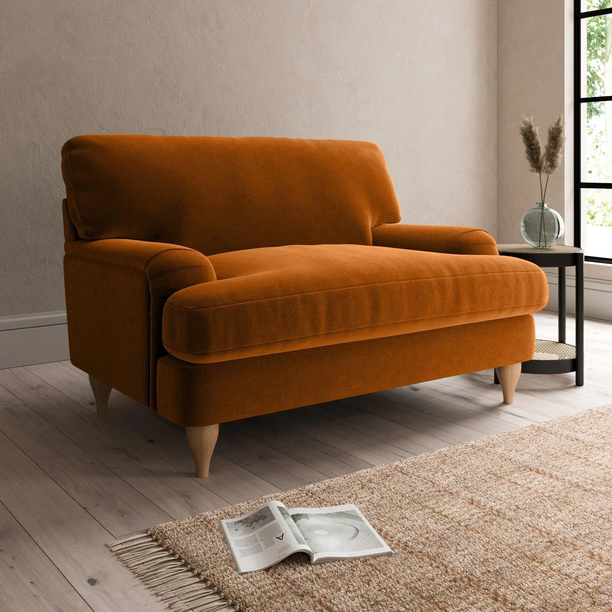 Darwin Luxury Velvet Snuggle Chair Luxury Velvet Orange Umber – image 1