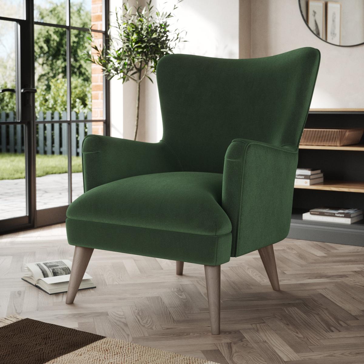 Marlow Wing Chair Cosy Velvet Bottle Green – image 1