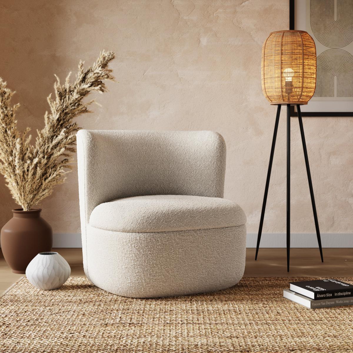 Modern Curves Boucle Occasional Chair Tonal Boucle Natural – image 2