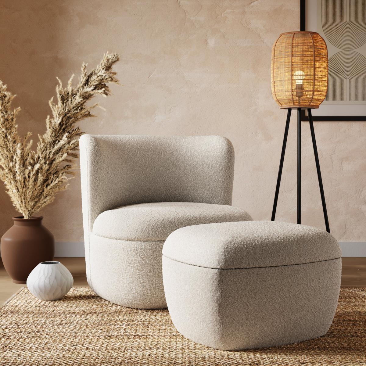 Modern Curves Boucle Occasional Chair Tonal Boucle Natural – image 6