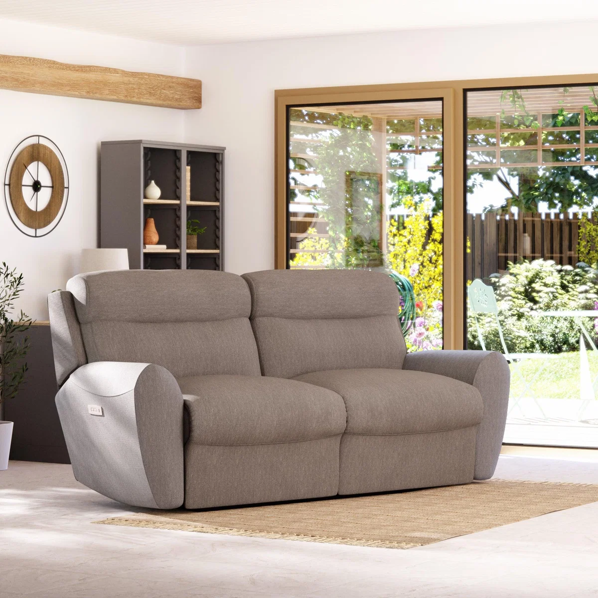 Wareham 3 Seater Power Recliner Sofa Honeycomb Chenille Latte – image 1