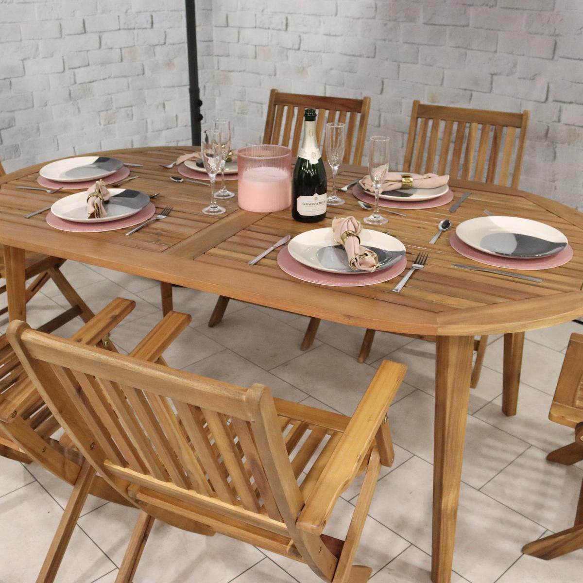 Ellipse 6 Seater Dining Set with Folding Armchairs Natural – image 4
