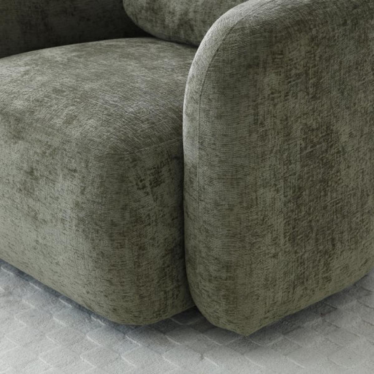 Return - Max Olive Distressed Chenille Curved Swivel Accent Chair – image 3