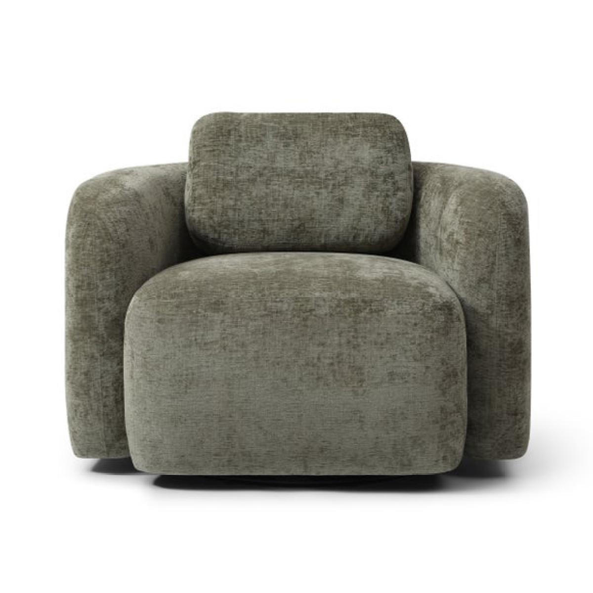 Return - Max Olive Distressed Chenille Curved Swivel Accent Chair – image 6