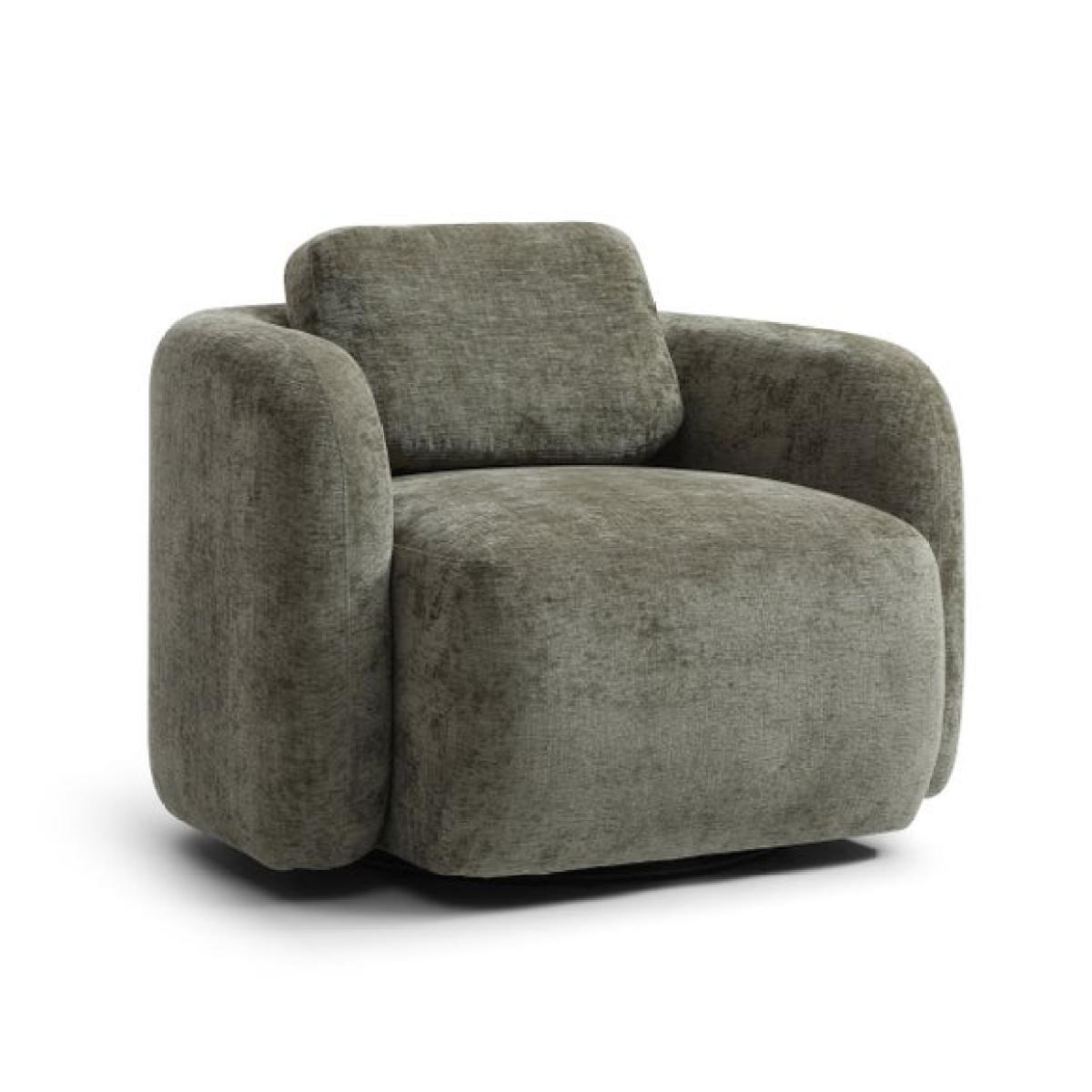 Return - Max Olive Distressed Chenille Curved Swivel Accent Chair – image 7