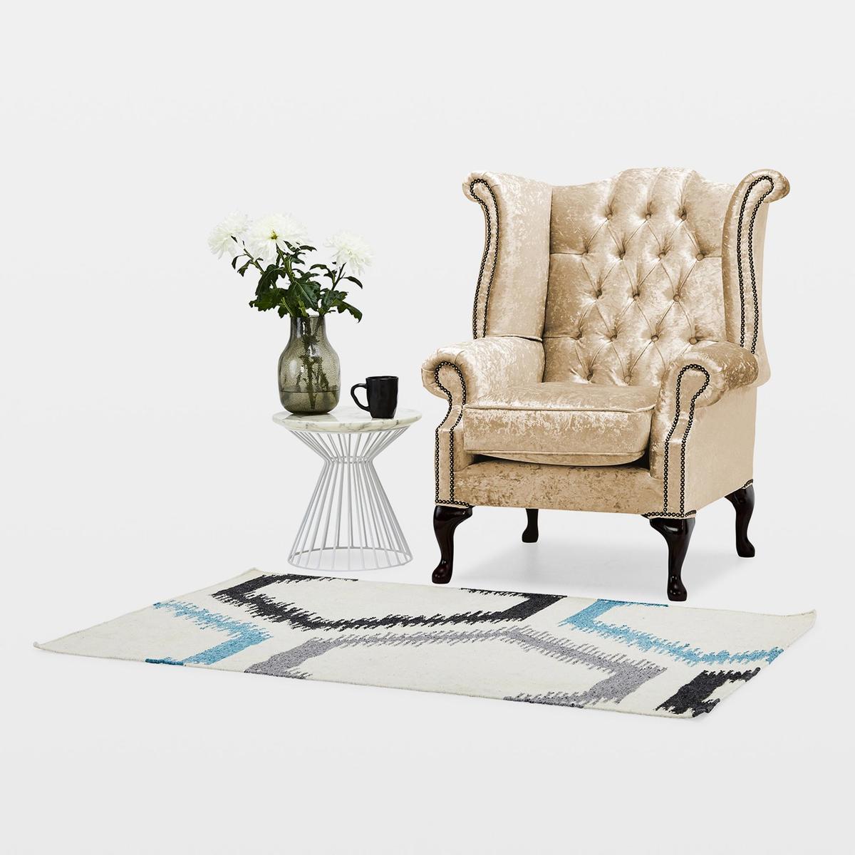 Belvedere Chesterfield Crushed Velvet Queen Anne Armchair Cream – image 2