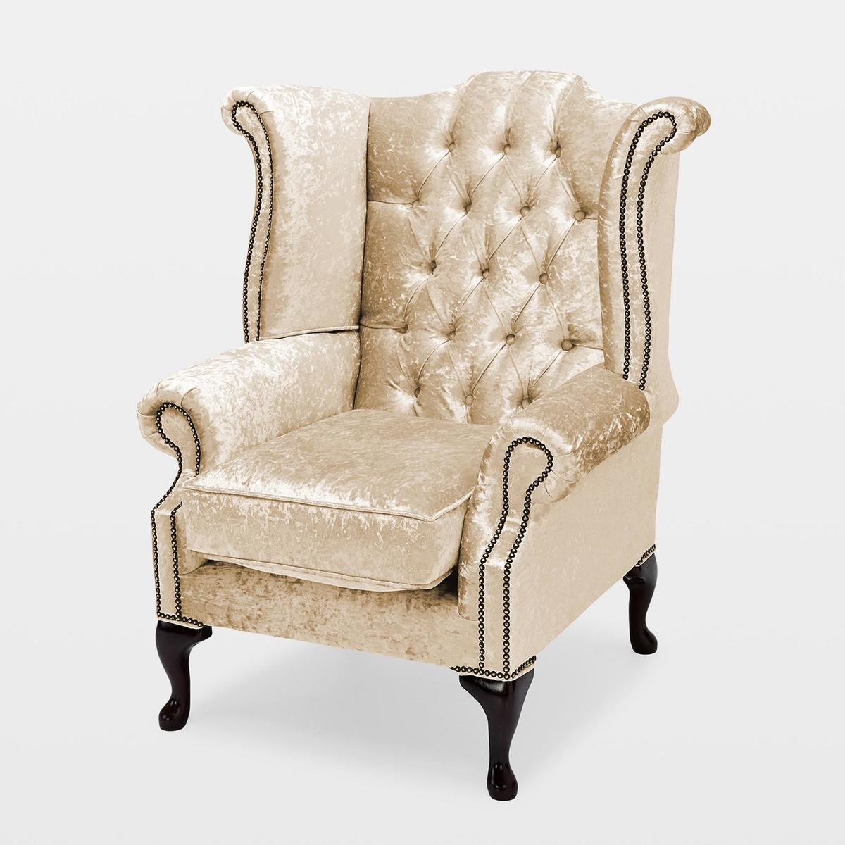 Belvedere Chesterfield Crushed Velvet Queen Anne Armchair Cream – image 3