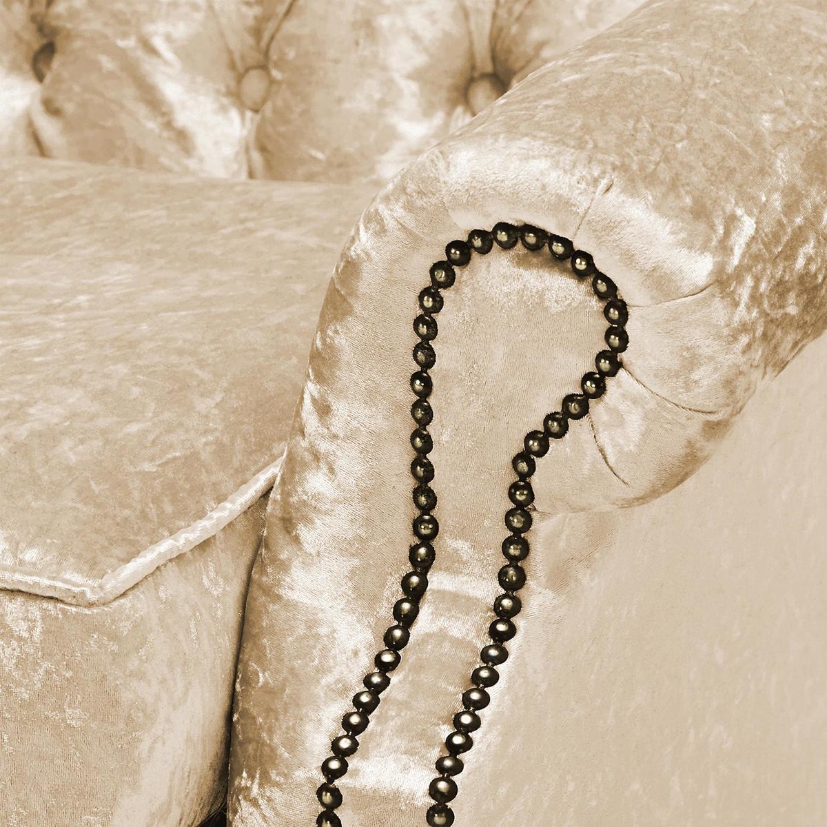 Belvedere Chesterfield Crushed Velvet Queen Anne Armchair Cream – image 5