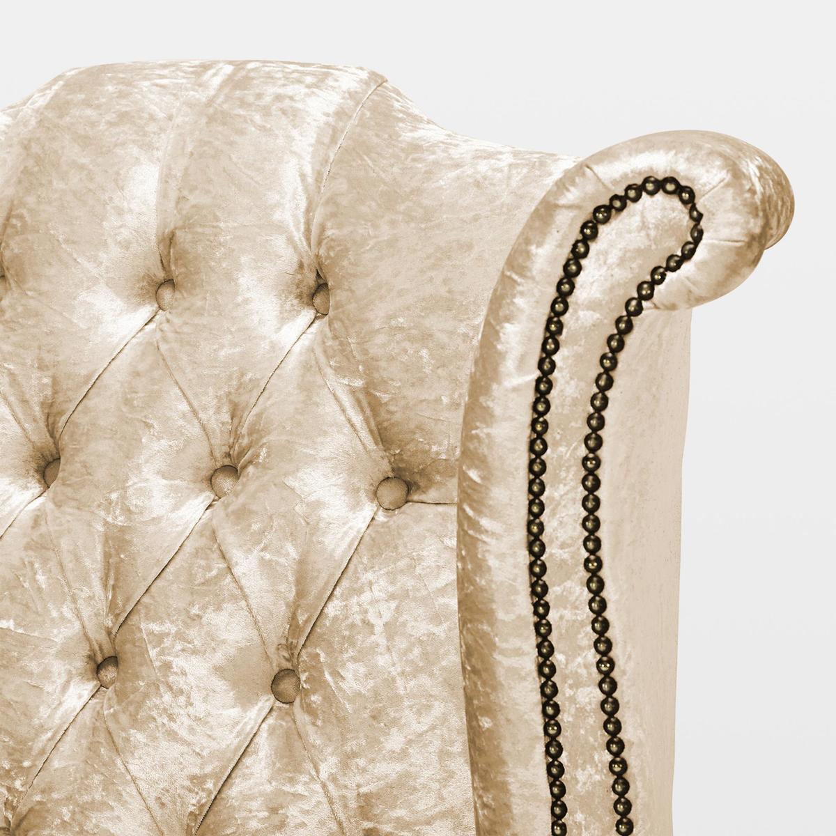 Belvedere Chesterfield Crushed Velvet Queen Anne Armchair Cream – image 6
