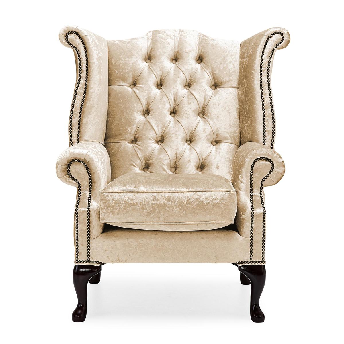 Belvedere Chesterfield Crushed Velvet Queen Anne Armchair Cream – image 7