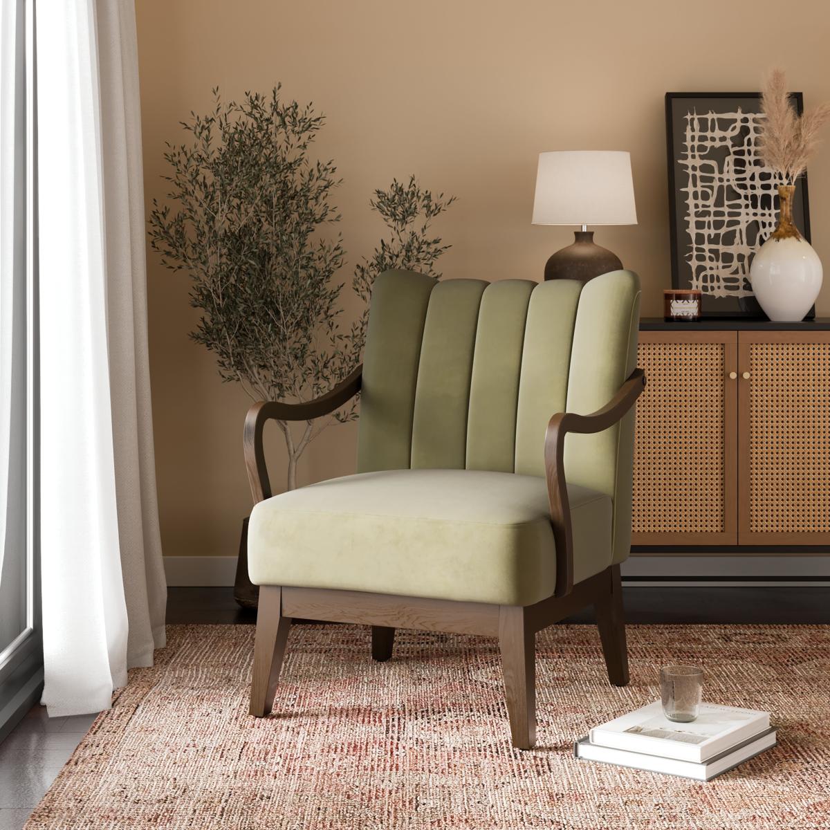 Delilah Scallop Armchair, Velvet Olive – image 1