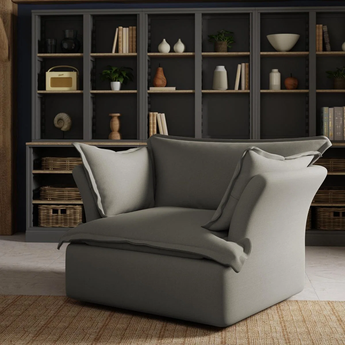 Skye Slub Faux Linen Snuggle Chair Grey – image 1