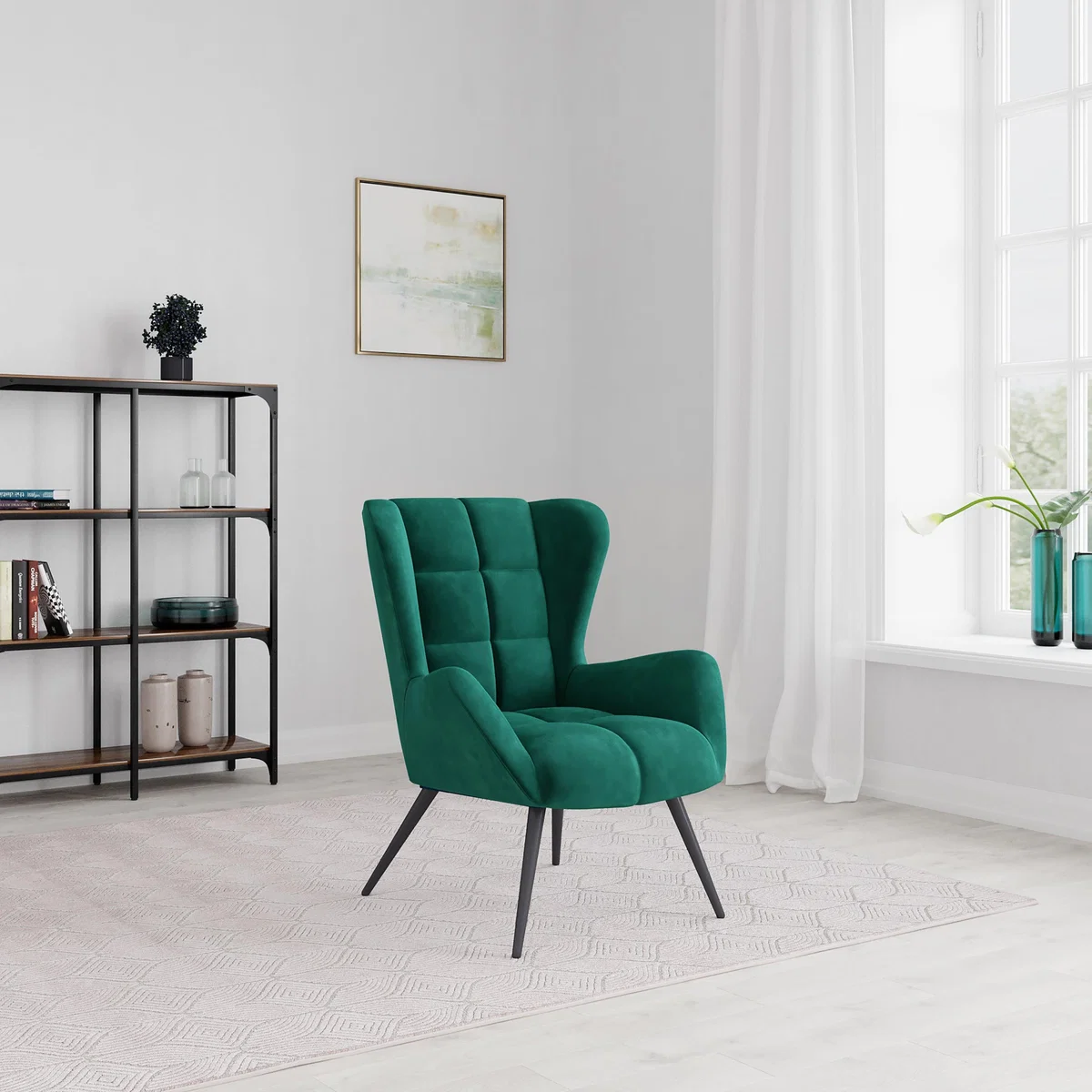 Dalton Velvet Accent Chair Green – image 1