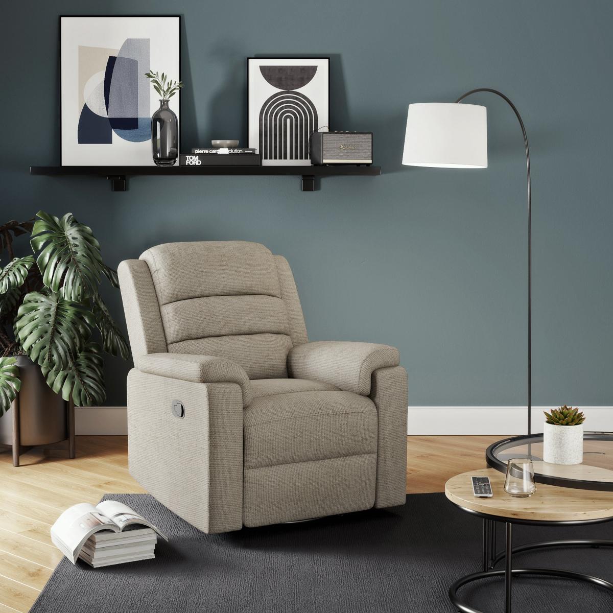 Taylor Chunky Chenille Manual Recliner Armchair, Dark Natural Natural – image 1