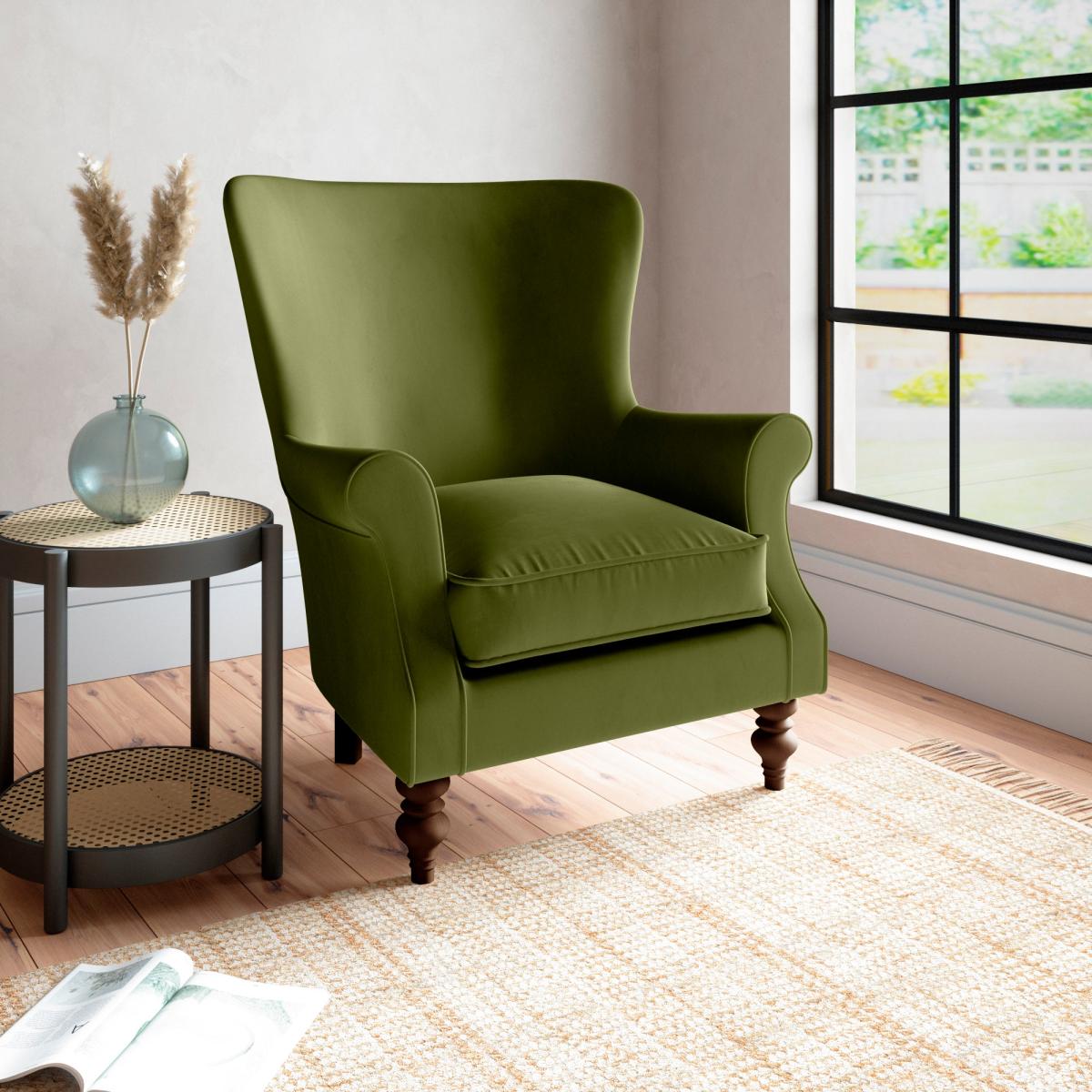 Charlbury Luxury Velvet Armchair Luxury Velvet Olive – image 1