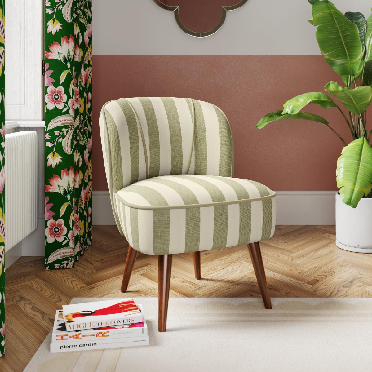 Elsie Striped Fabric Cocktail Chair Olive (Green) – image 1