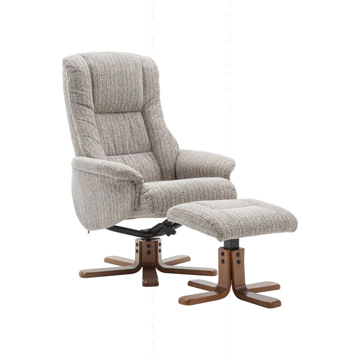 Galway Fabric Swivel Recliner Armchair with Footstool - Mink – image 1