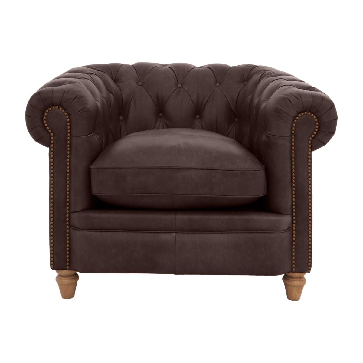 Alexander and James - Chesterfield Collection Ralph Leather Chair - Satchel Nutmeg with Studs - Oak Feet