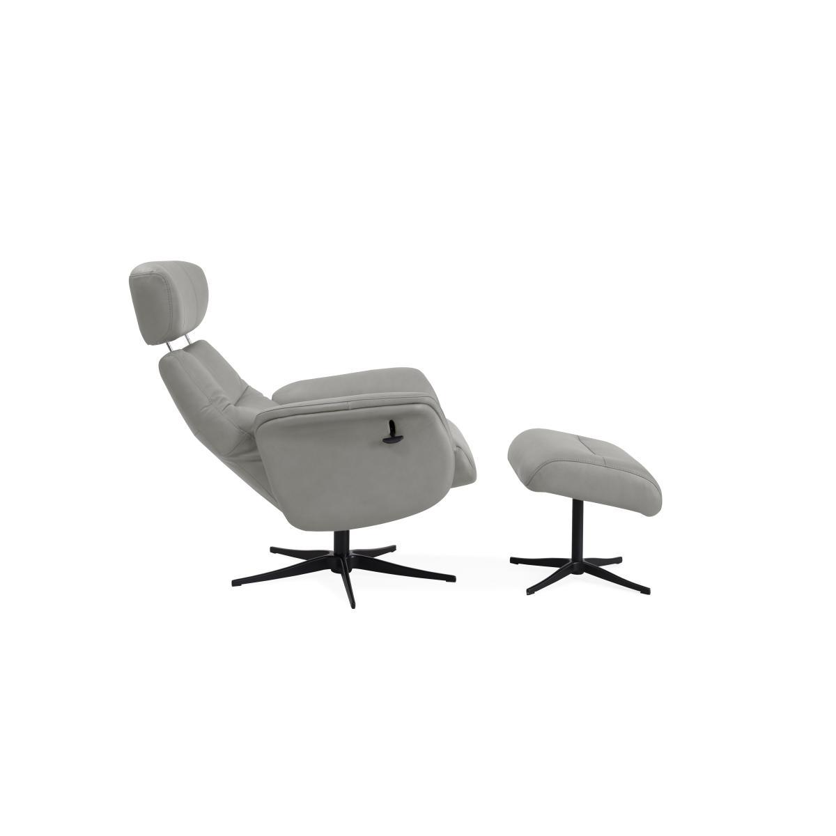 Marseille Leather Swivel Recliner Chair and Footstool - Grey – image 6