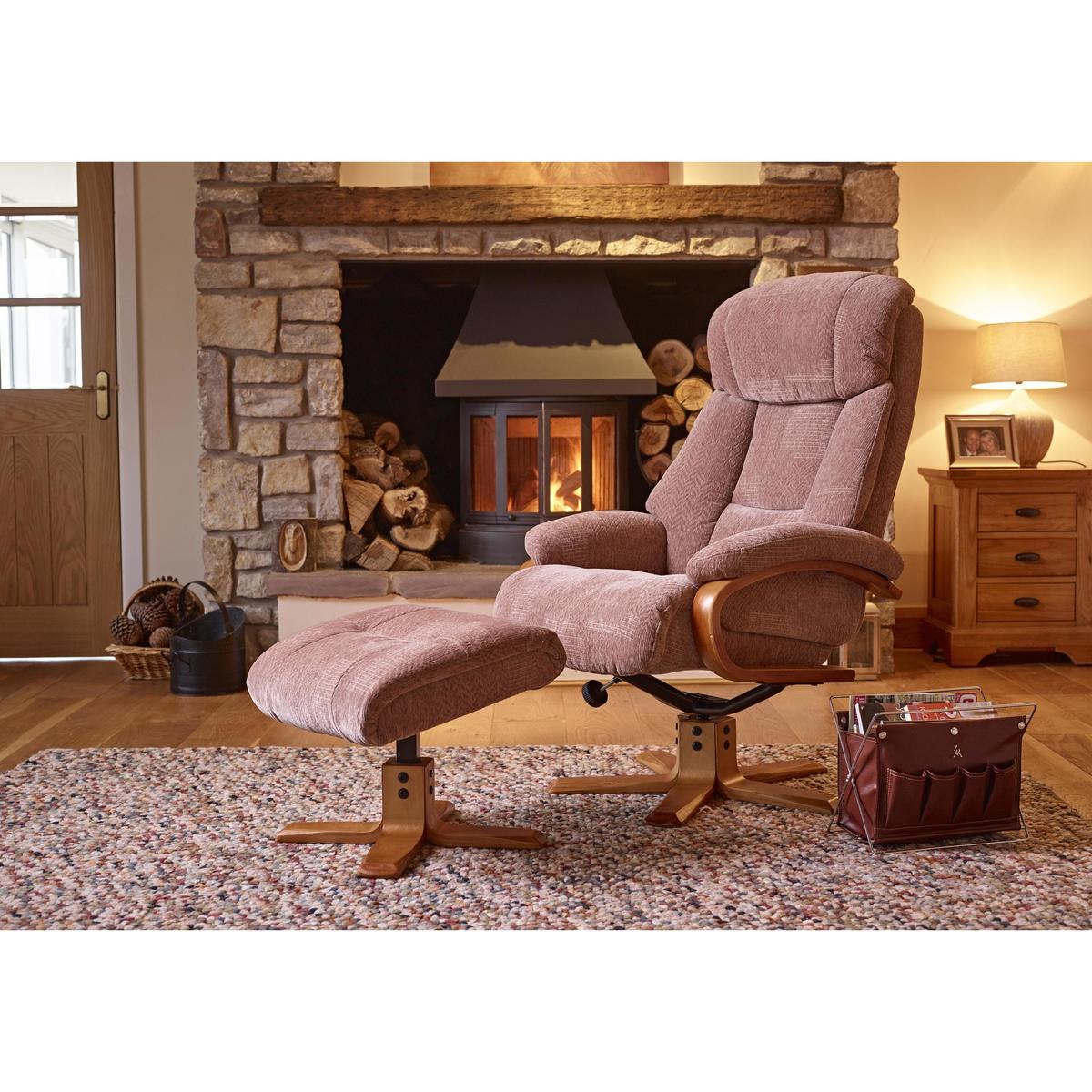 Munich Fabric Swivel Recliner Armchair with Footstool - By Furniture Village – image 2
