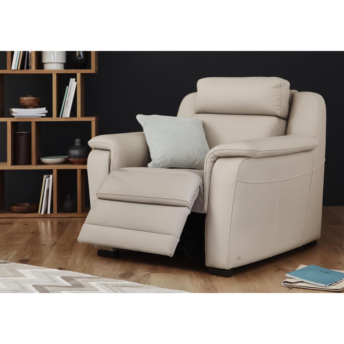 Nicoletti - Matera Leather Power Recliner Armchair with Pad Arm - Beige – image 2