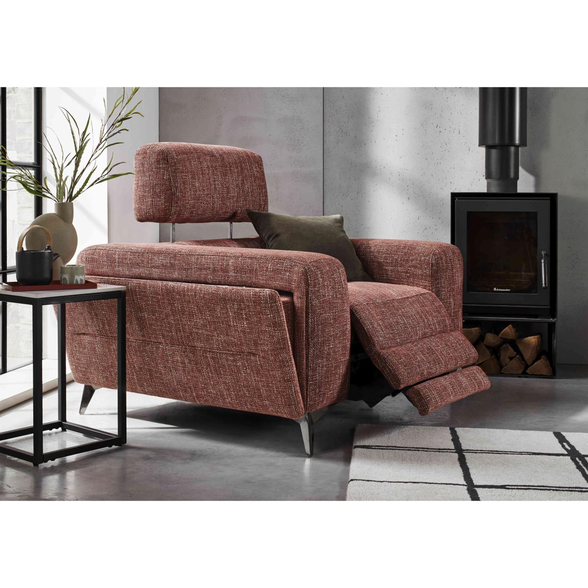 Action Fabric Power Recliner Armchair with Power Storage Arm - Red Maple – image 3