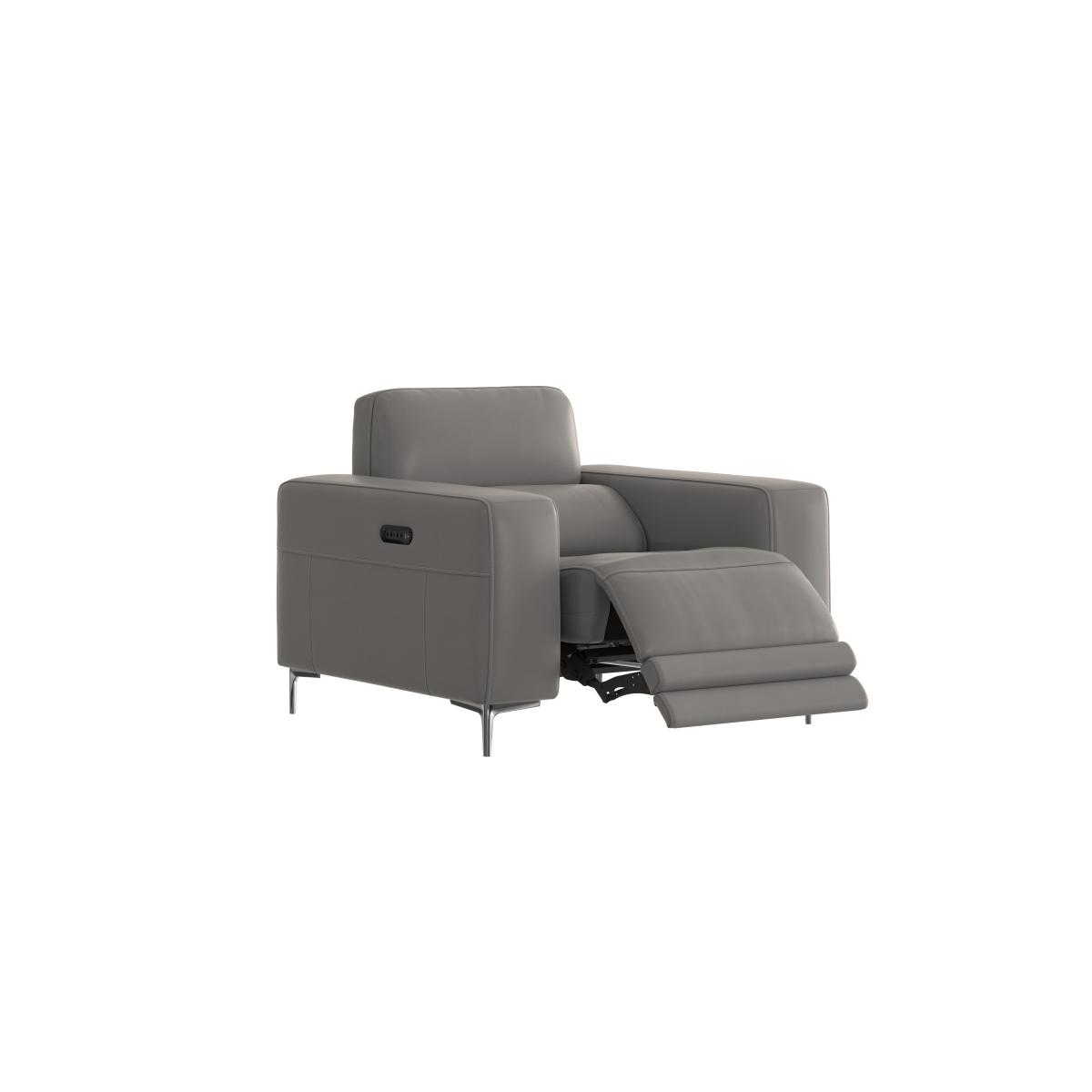Adama Leather Power Recliner Armchair with Telescopic Headrest - Grey- World of Leather – image 2