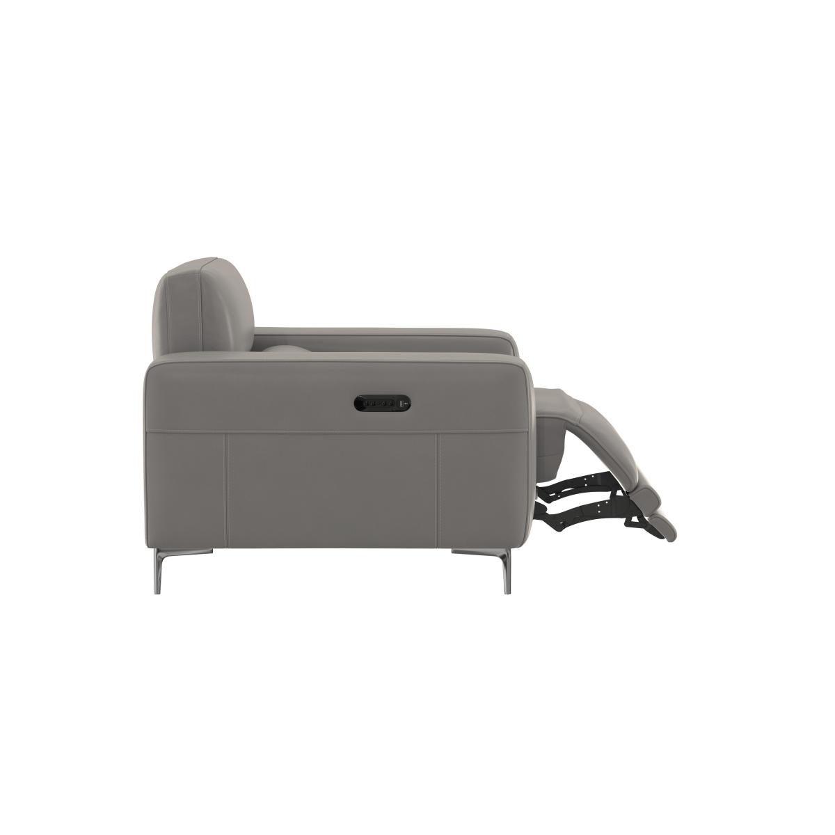 Adama Leather Power Recliner Armchair with Telescopic Headrest - Grey- World of Leather – image 3