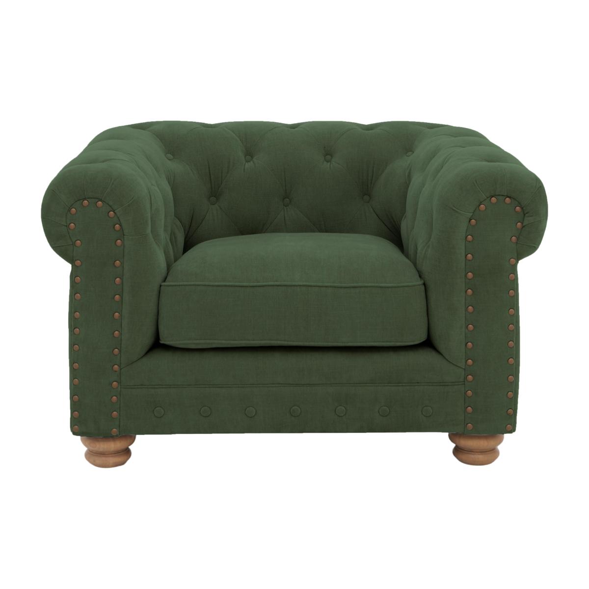 Alexander and James - Chesterfield Collection Hugo Fabric Chair - Highland Green with Studs - Oak Feet