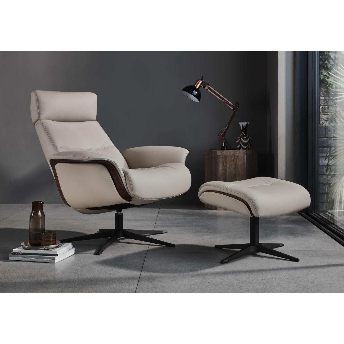 G Plan - Ergo Vida Leather Swivel Recliner Chair with Footstool - Beige – image 2