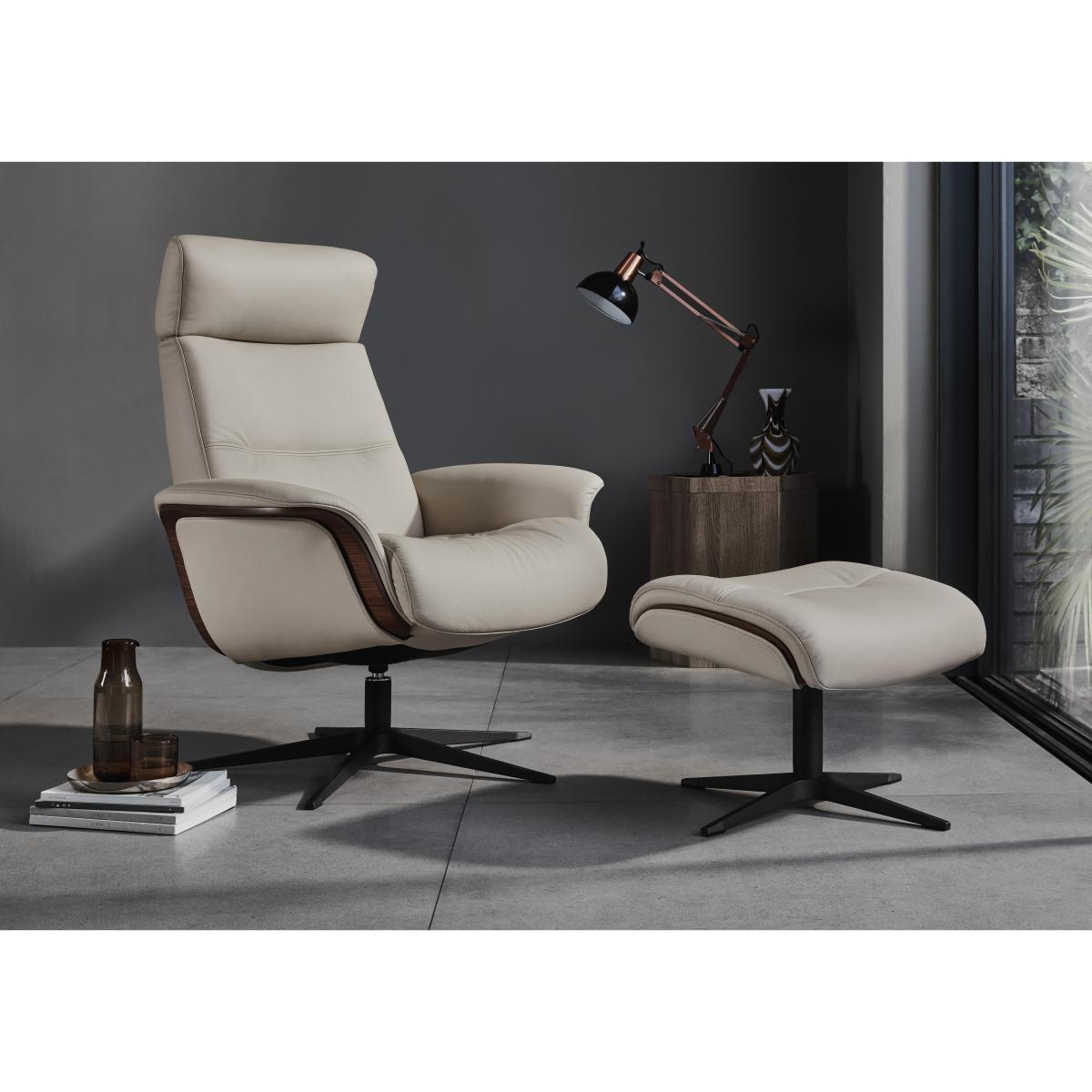 G Plan - Ergo Vida Leather Swivel Recliner Chair with Footstool - Beige – image 3
