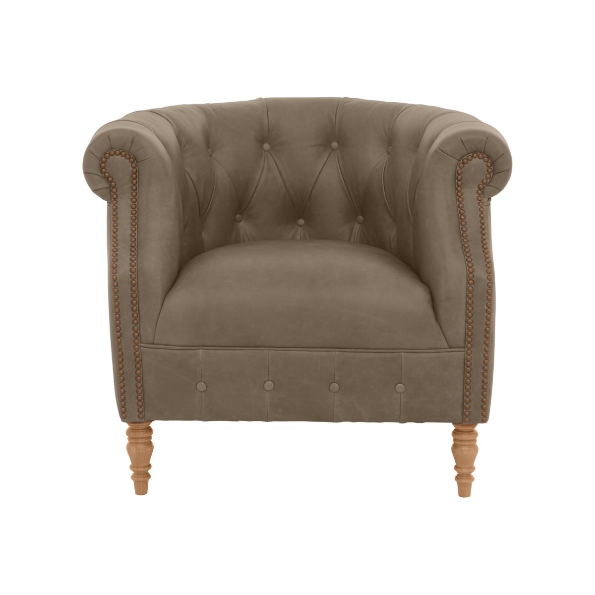 Alexander and James - Chesterfield Collection Calvin Leather Chair - Taupe with Studs - Oak Feet