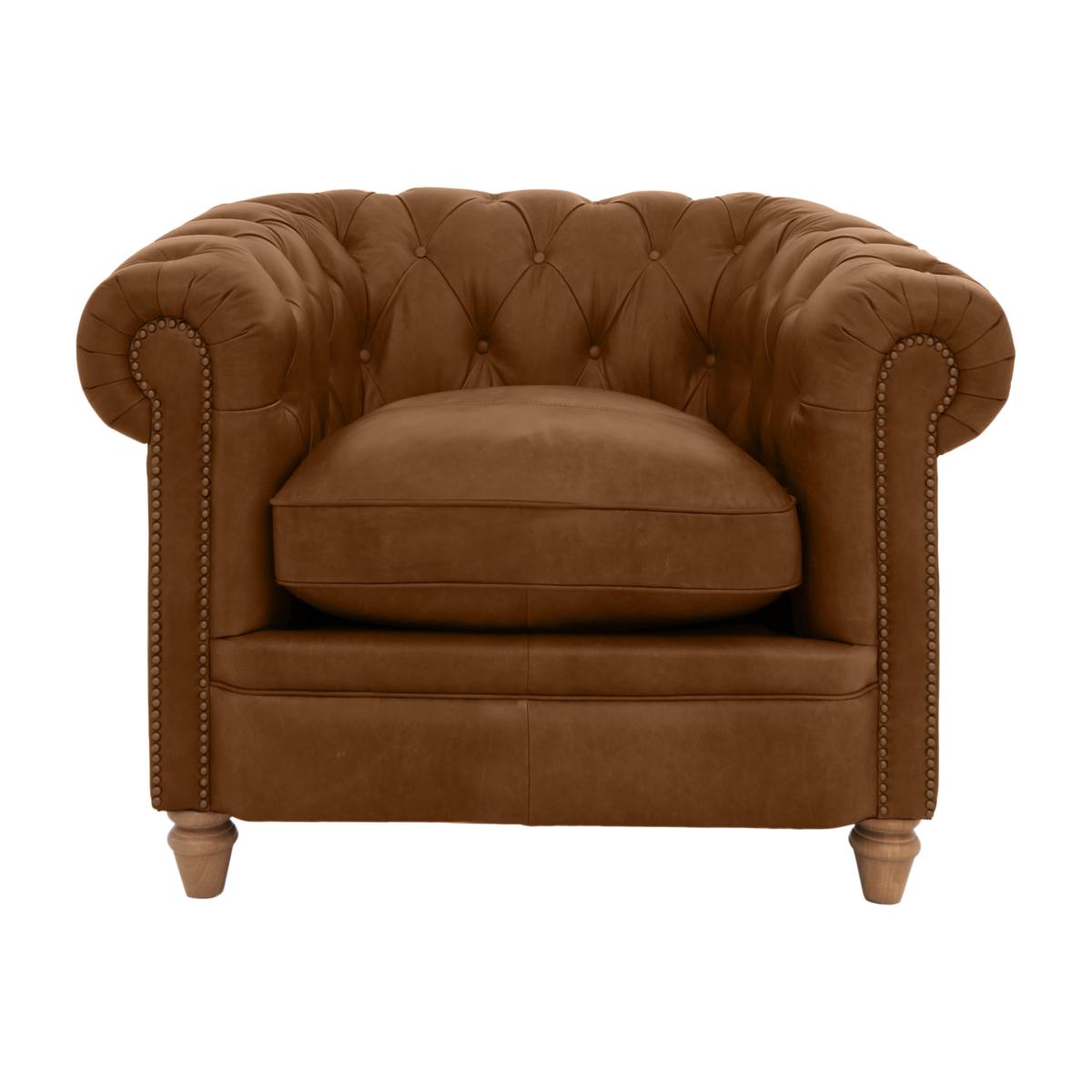 Alexander and James - Chesterfield Collection Ralph Leather Chair - Satchel Latte with Studs - Oak Feet